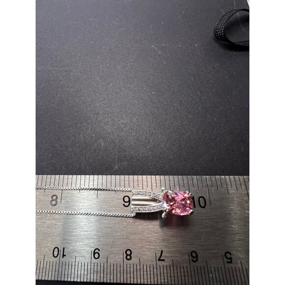 Bella Luce Pink and white CZ Rhodium Over Silver Pendant - Picture 3 of 11